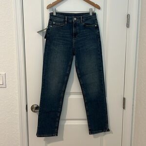NWT Massimo Dutti High Rise Ankle Cropped Split Hem Medium Wash Jeans Size 2